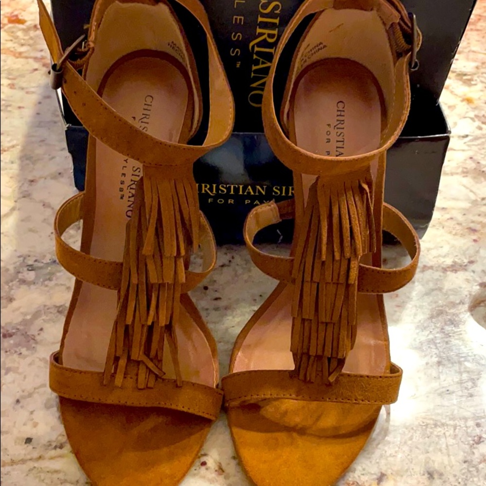 Size 7.5 Christian Siariano Tan heel sandals